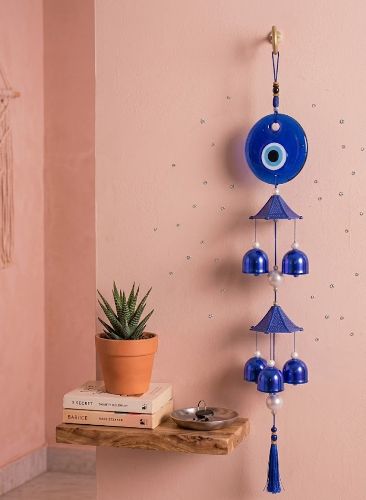 giggle gallery Premium Glass Evil Eye Wind Chime for Home Protection | Nazar Battu Gifts Brass Windchime-picture-13