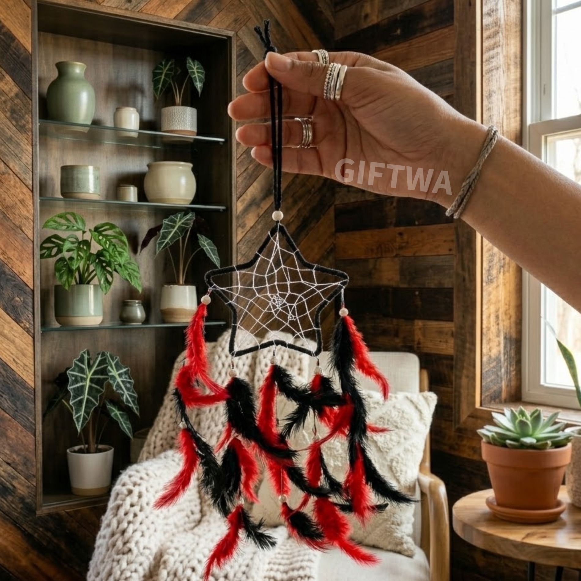 giftwa Dream Catcher Hanging Ornament for Bedroom, Living Room & Car Hanging Stainless Steel, Feather Dream Catcher-picture-26