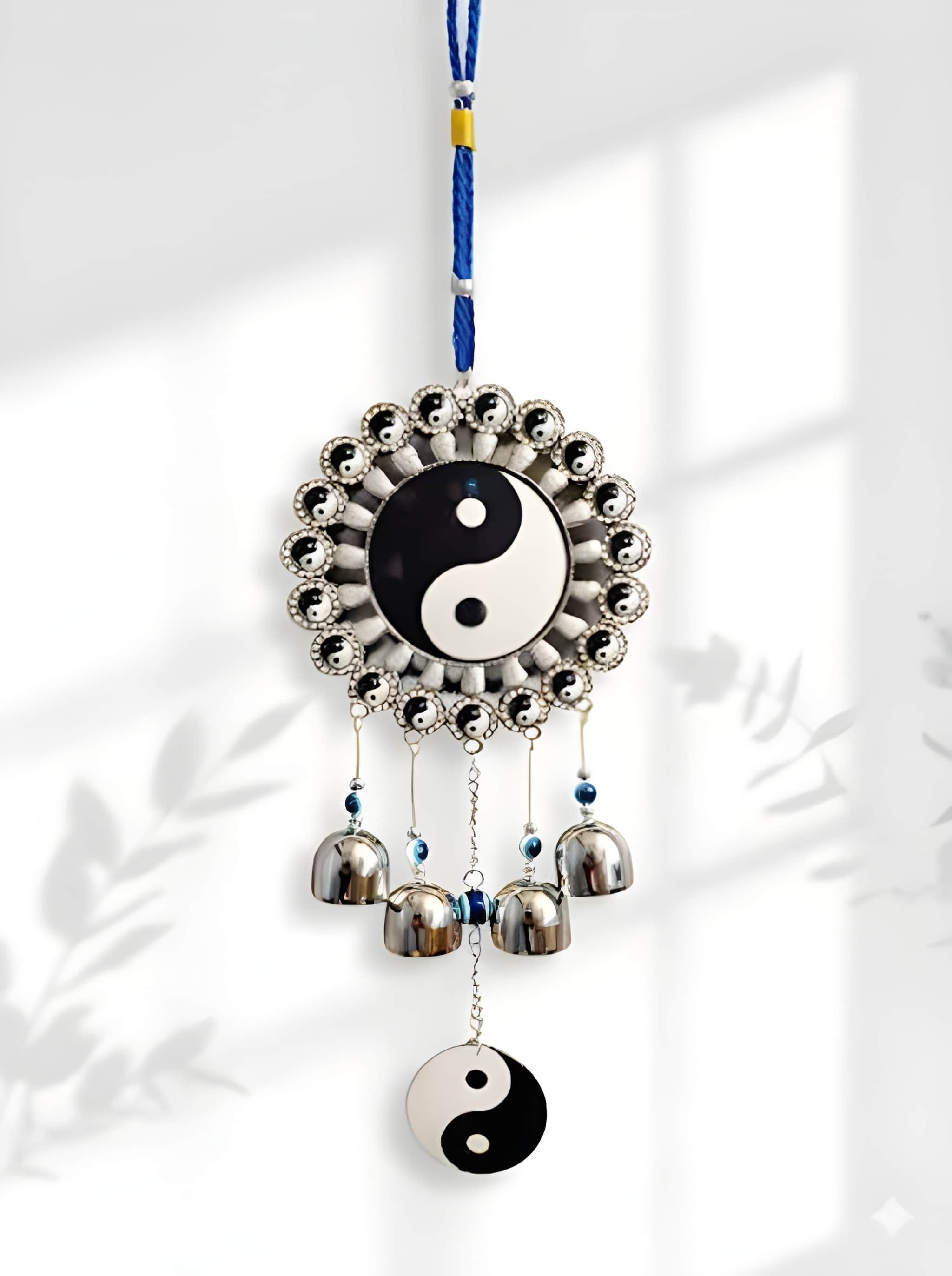ppselects Yin Yang Wind Chime with Evil Eye Beads Hanging Silver Plated Dream Catcher-picture-20