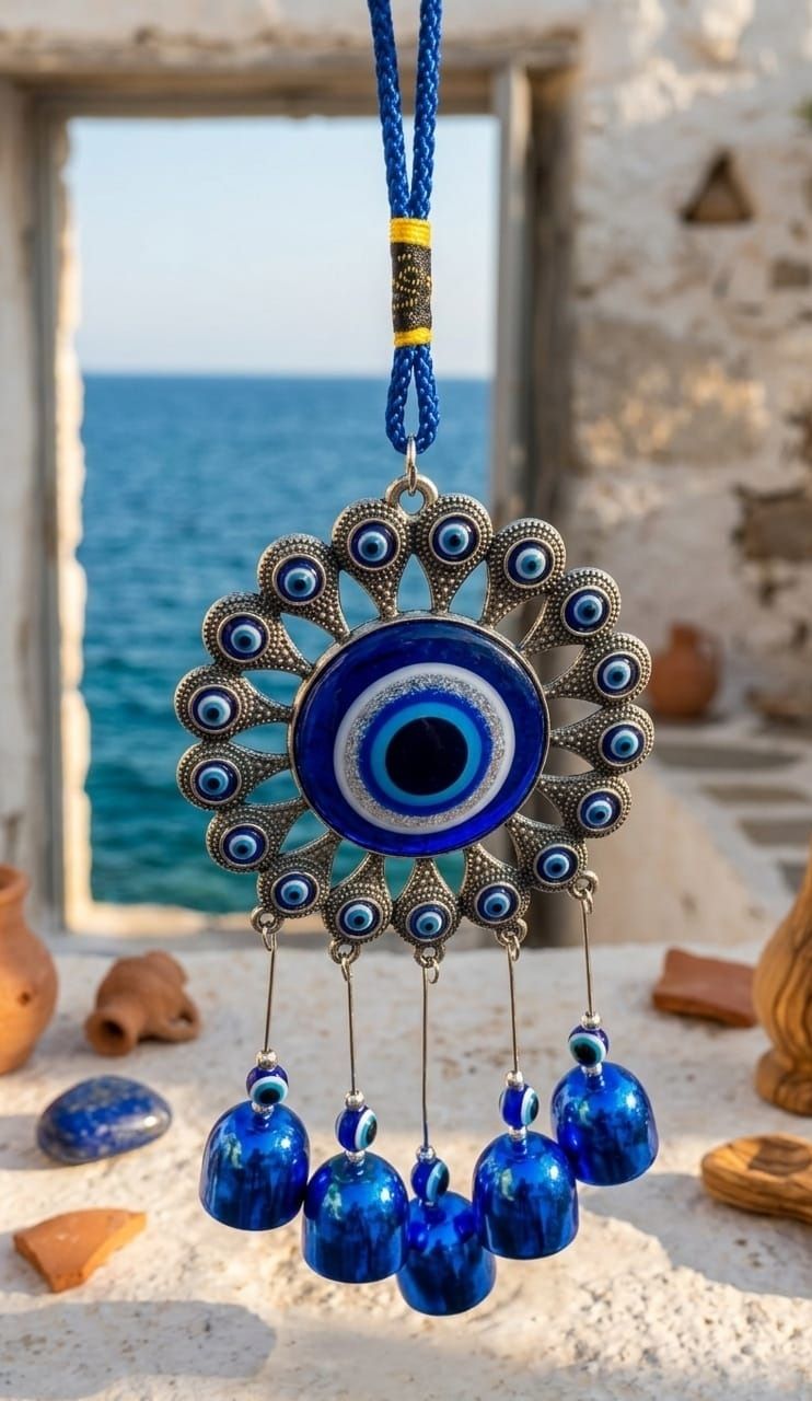 rb creation Blue Evil Eye Hanging Wall Decor for Home Protection Charm Stainless Steel Windchime-picture-40