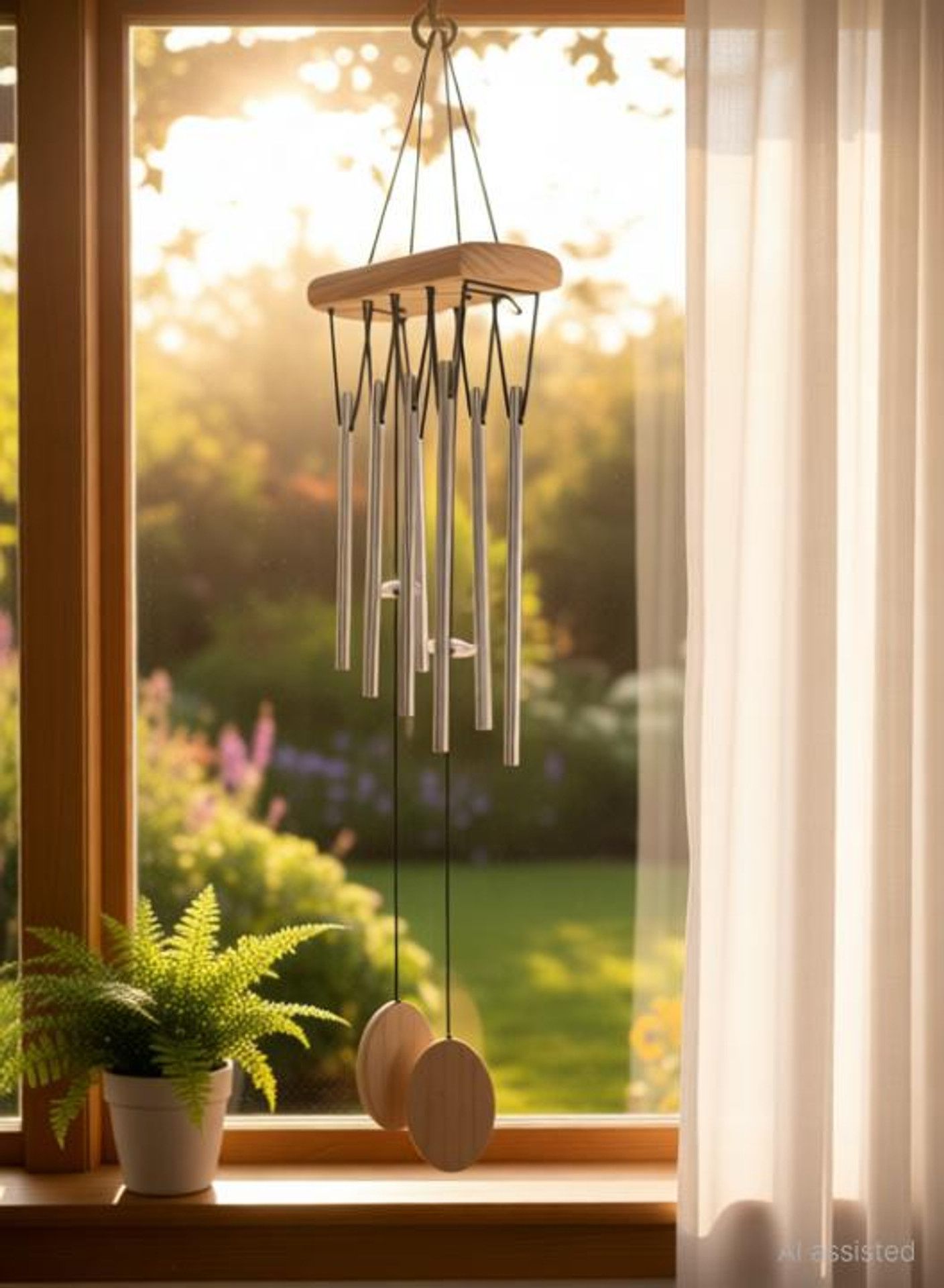 kivo Elegant 8 Pipe Metal Wind Chime with Wooden Finish for Home & Garden Decoration Steel Windchime-picture-24