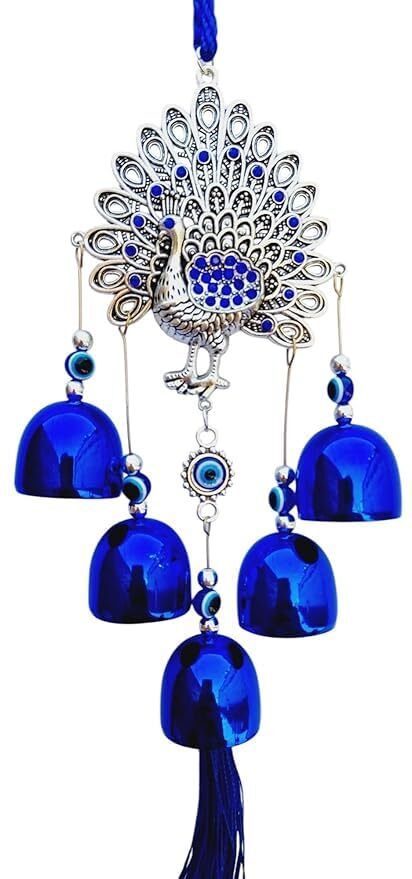 advik mart Peacock Evil Eye Wind Chime Hanging Bells for Home Entrance Aluminium Windchime-picture-30