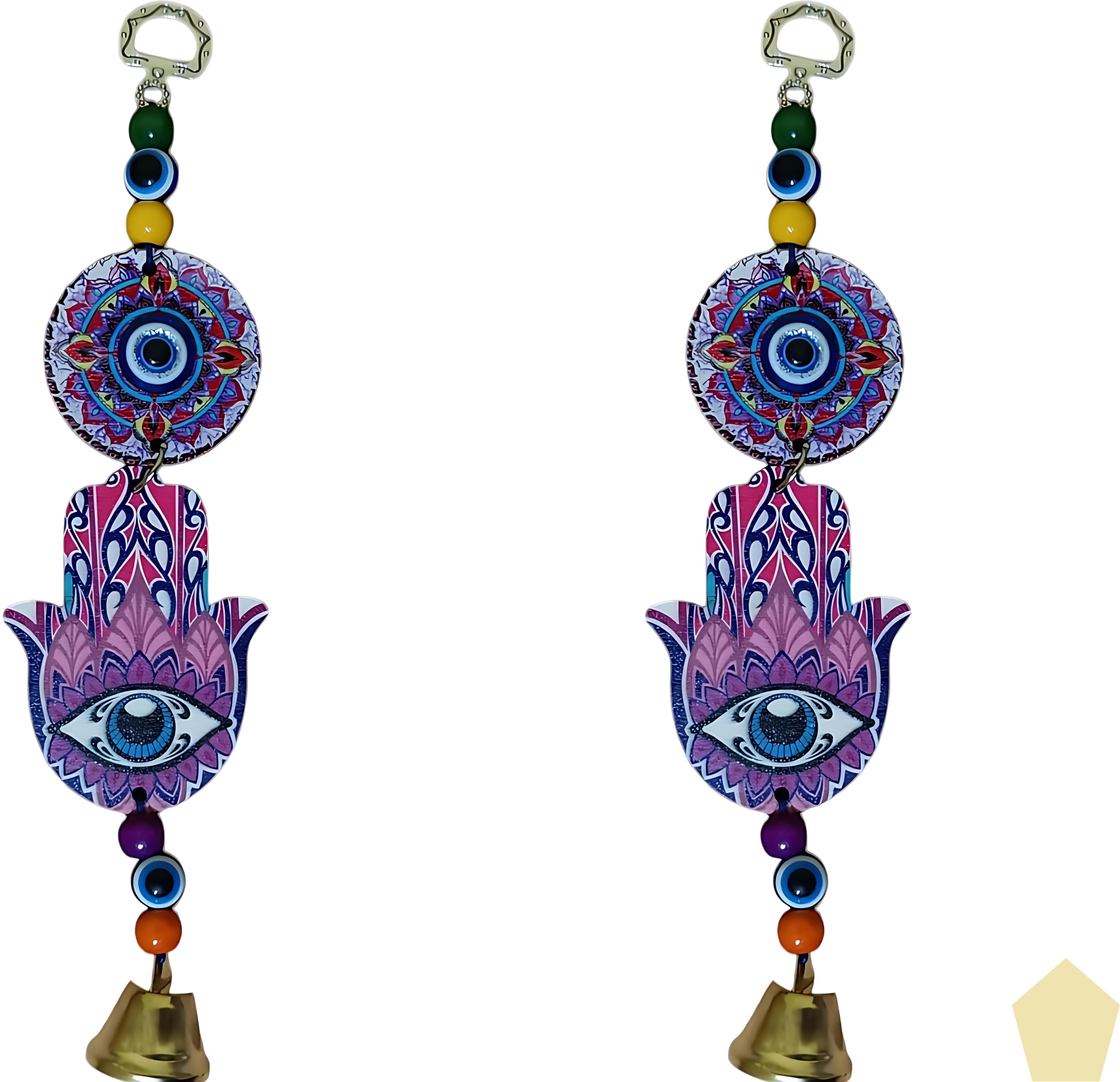 Pack Of 2 WindChime Hamsa Hand wooden Wall Hangings Design & Color May vary D42 Polyresin Windchime-image-45