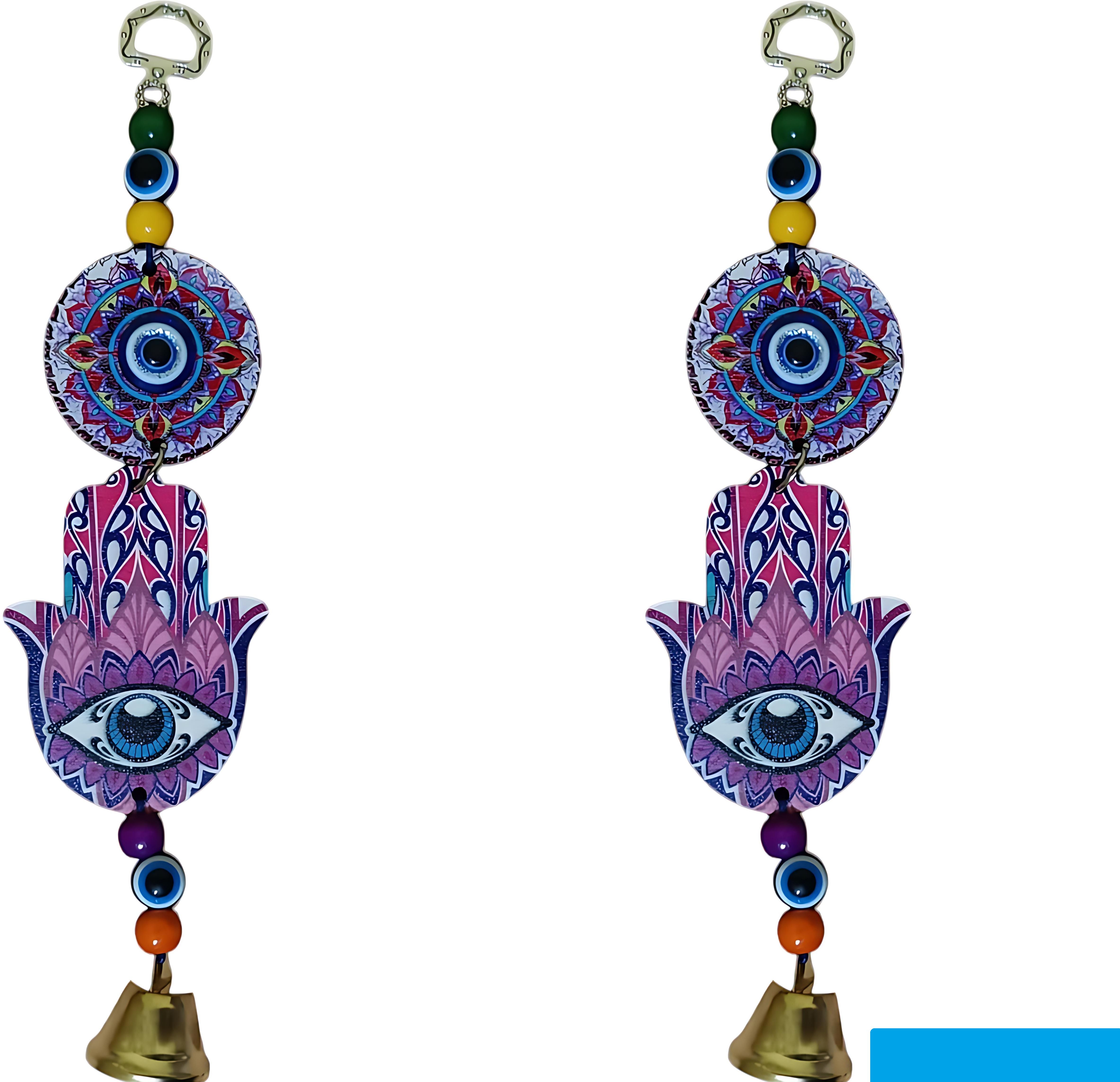 bzilo Pack Of 2 WindChime Hamsa Hand wooden Wall Hangings Design & Color May vary D95 Polyresin Windchime-picture-28