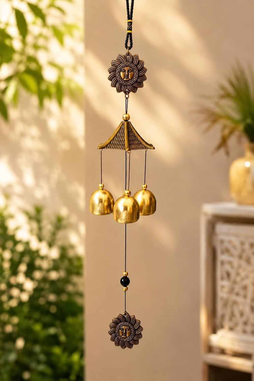 goveesaj Metal Sun Wind Chime with Bells Decorative Hanging Home Decor Balcony Office Brass Windchime-picture-15