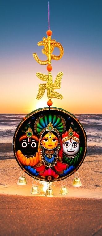 adhyans Lord Jagannath Subhadra Balaram Purusottama Patitapabana Haladhara Wall Hanging Wood Windchime-picture-38