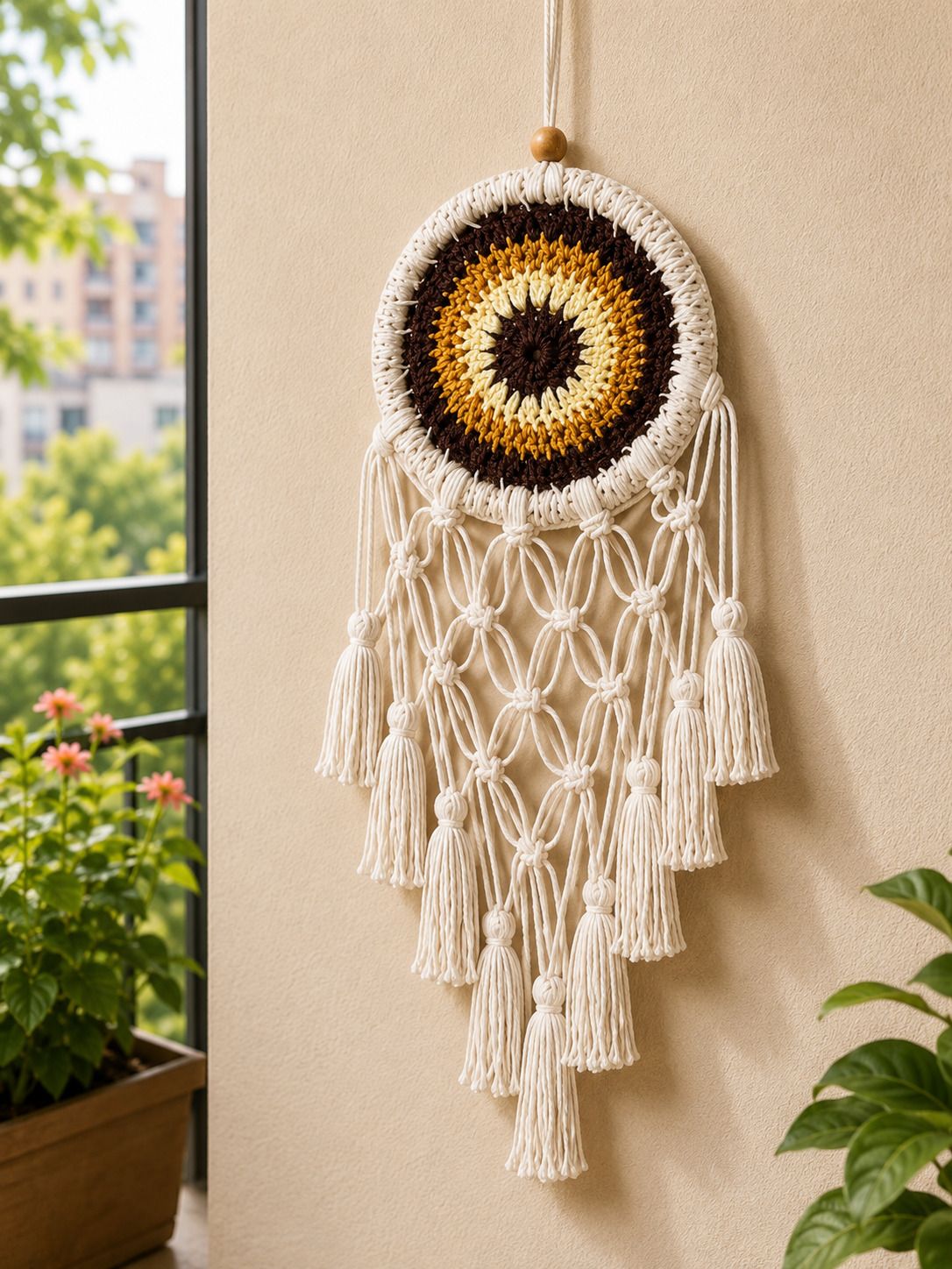 thincamaxe yellow & brown with tassels Cotton Dream Catcher-picture-5
