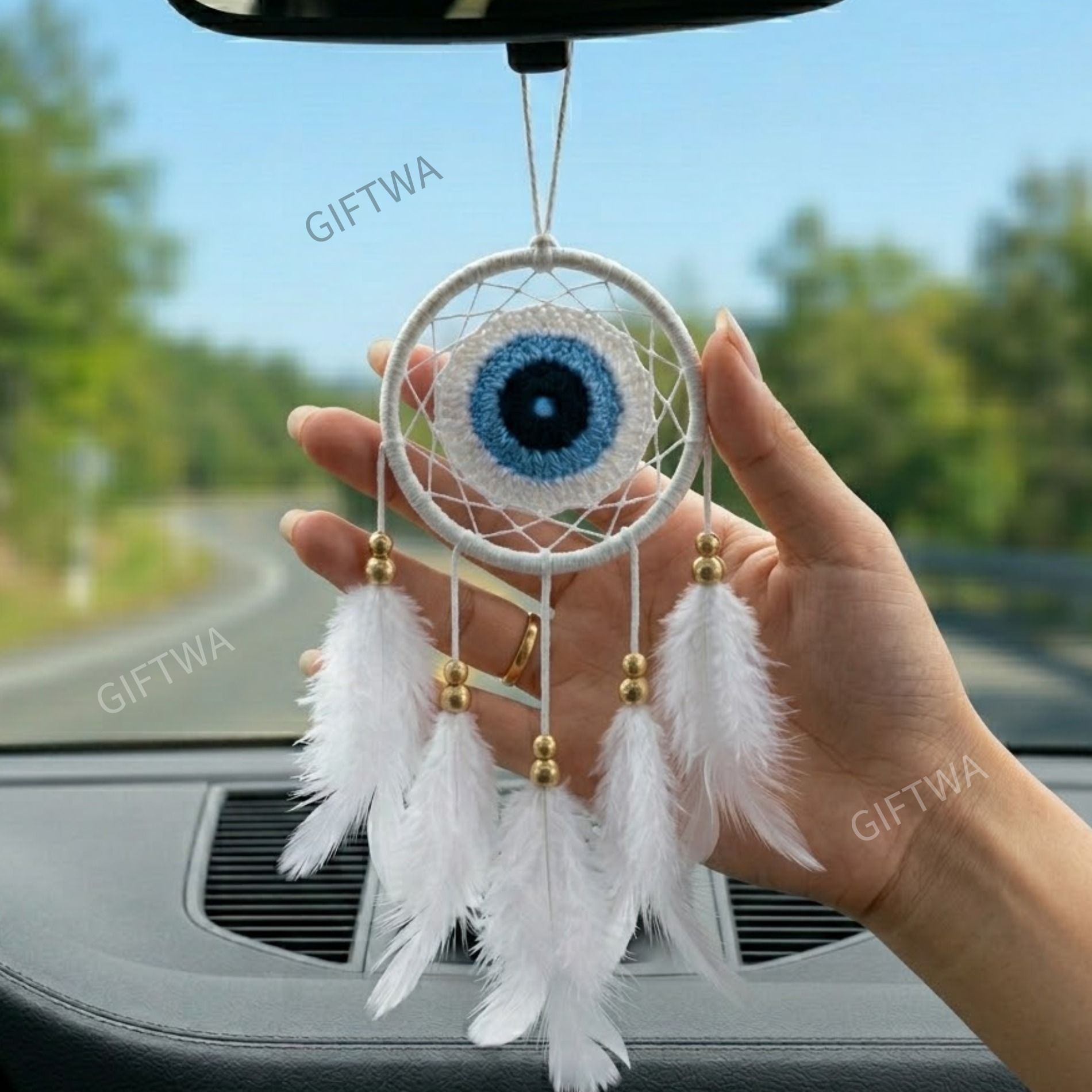 giftwa Dream Catcher with Evil Eye Design | Feather Wall Hanging for car & Home Décor Feather Dream Catcher-picture-38