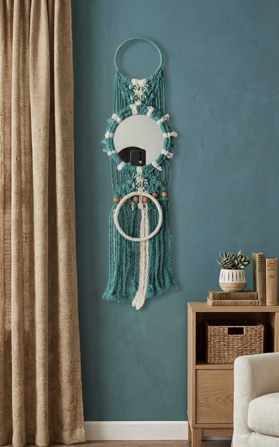hanumant enterprise Macrame Mirror Wall Hanging Wool Windchime-picture-21