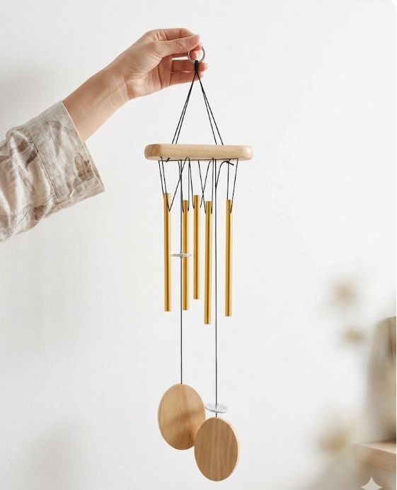 unibuyzone Golden 6-Pipe Bamboo Wood Wind Chime for home décor Aluminium Windchime-picture-45
