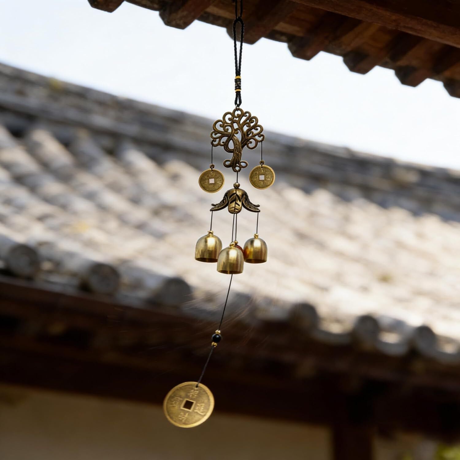Tree 3 Bell Wind Chimes With Lucky Coin | FengShui Metal Wind chimes For balcony Aluminium Windchime-image-6