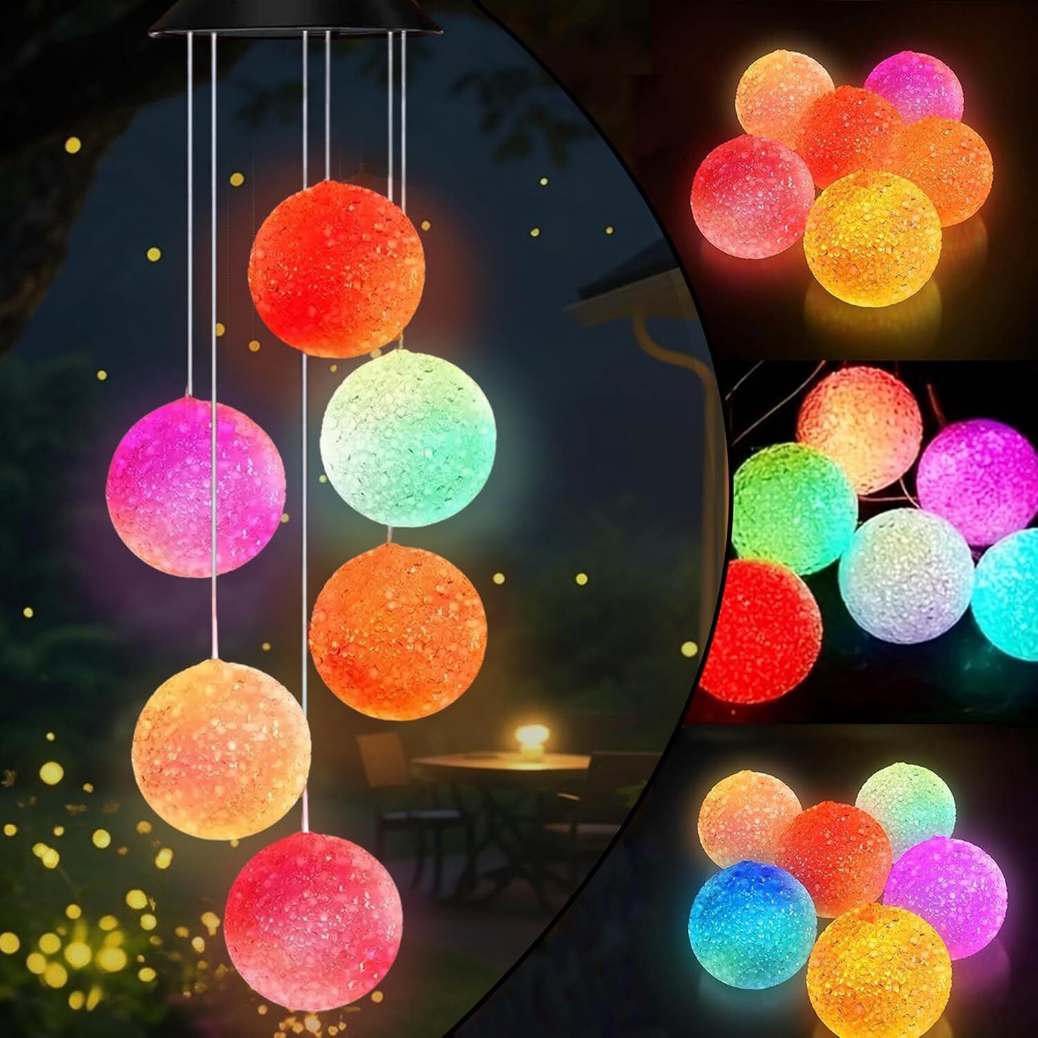 Solar Ball Wind Chimes LED Light | 6 Balls Color Changing Hanging Outdoor Decor Aluminium, Plastic Windchime-image-46