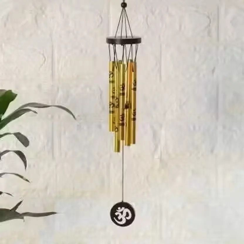 radhe OM wind chimes with 5 pipe YELLOW Aluminium Windchime-picture-8