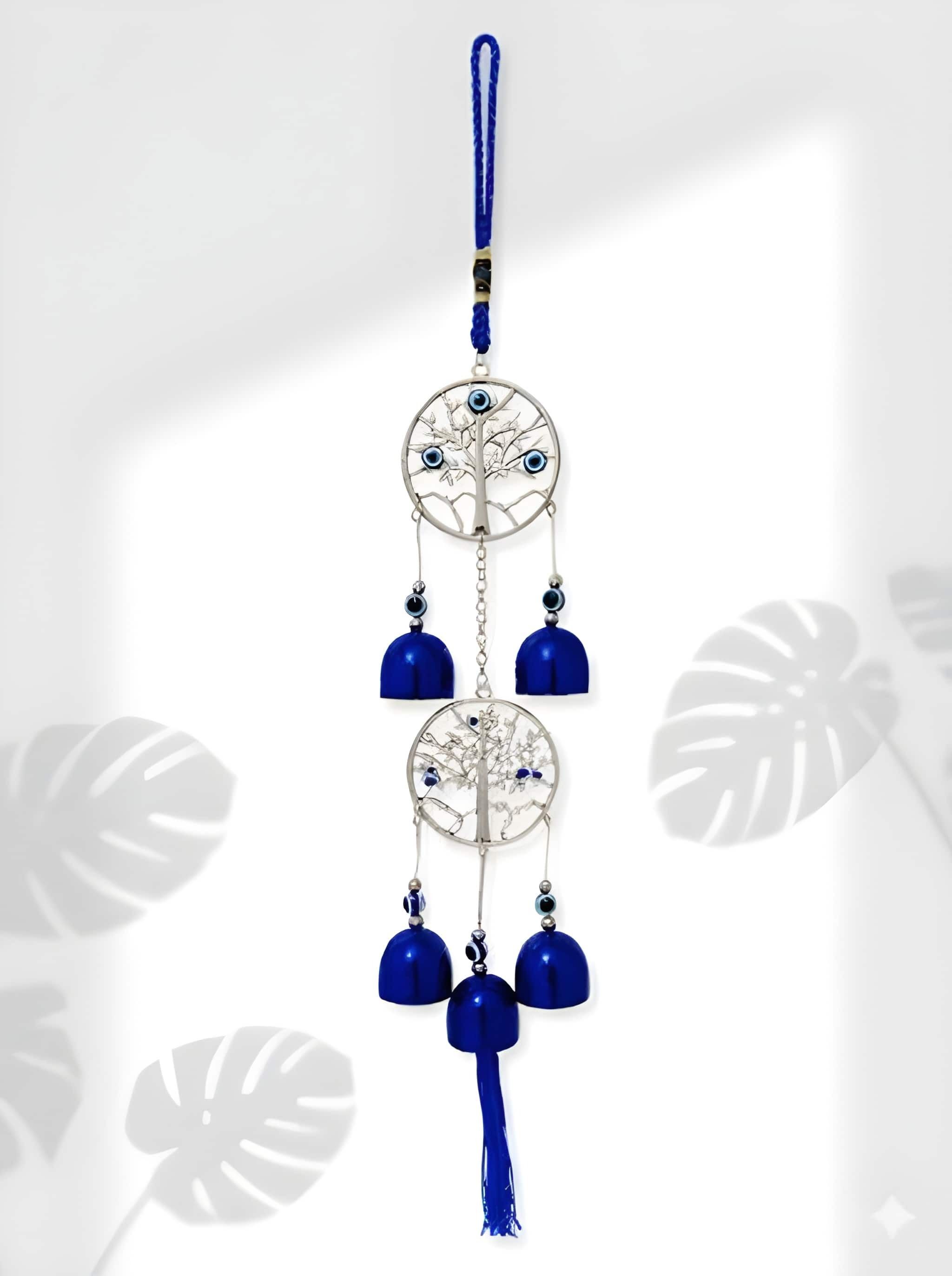 ppselects Evil Eye Tree of Life Wind Chime Metal Wall Hanging (Blue, 5 Bells) Aluminium Dream Catcher-picture-35