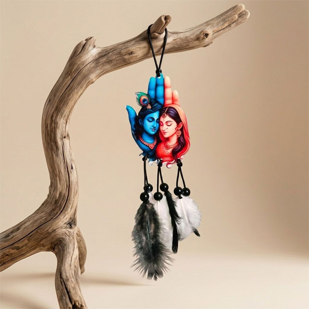 dikshacreation Palm Radhe Krishna Car Hanging Acrylic Rear View Mirror Decor Plastic Dream Catcher-picture-36