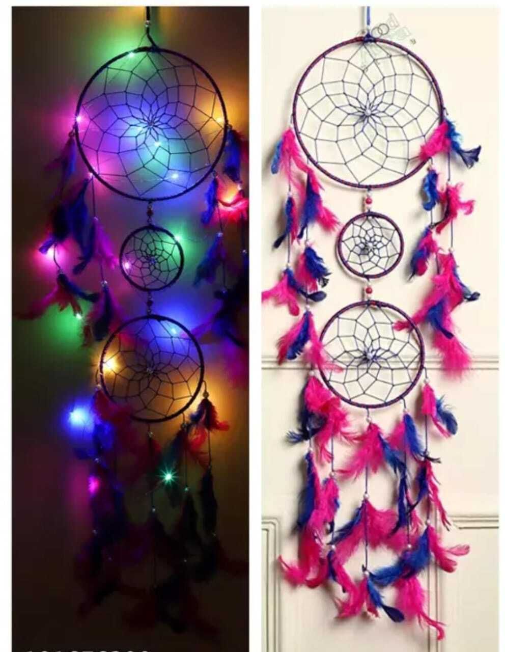 nahida 3ring Dark pink blue with light Dreamcatcher Wall Hanging Feather Windchime-picture-14