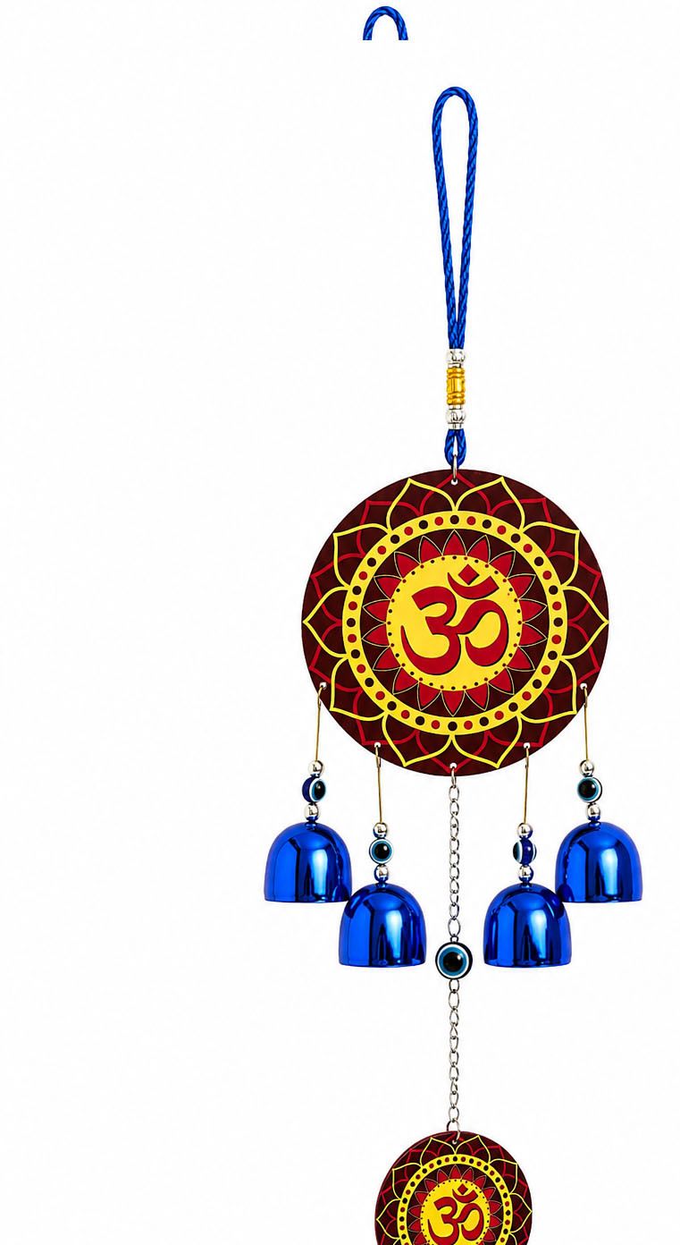 Om Evil Eye Hanging Bell Wind Chime for Home Entrance Door Wall Decor Blue Copper Windchime-image-31