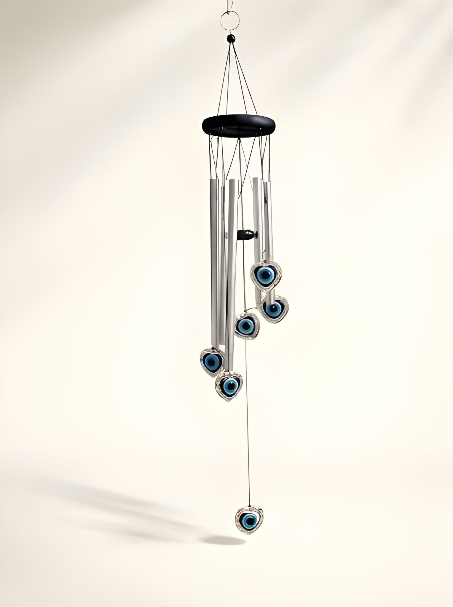 Evil Eye 6-Tube Aluminum Wind Chime for Vastu, Home & Balcony (Silver) Aluminium, Crystal, Glass, Nylon, Plastic, Silver Plated, Steel, Wood Windchime-image-28