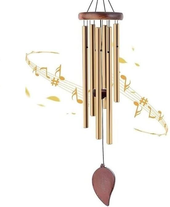 valpval Golden 6 Tube Wind Chime Decorative Hanging Bell Aluminium Windchime-picture-0
