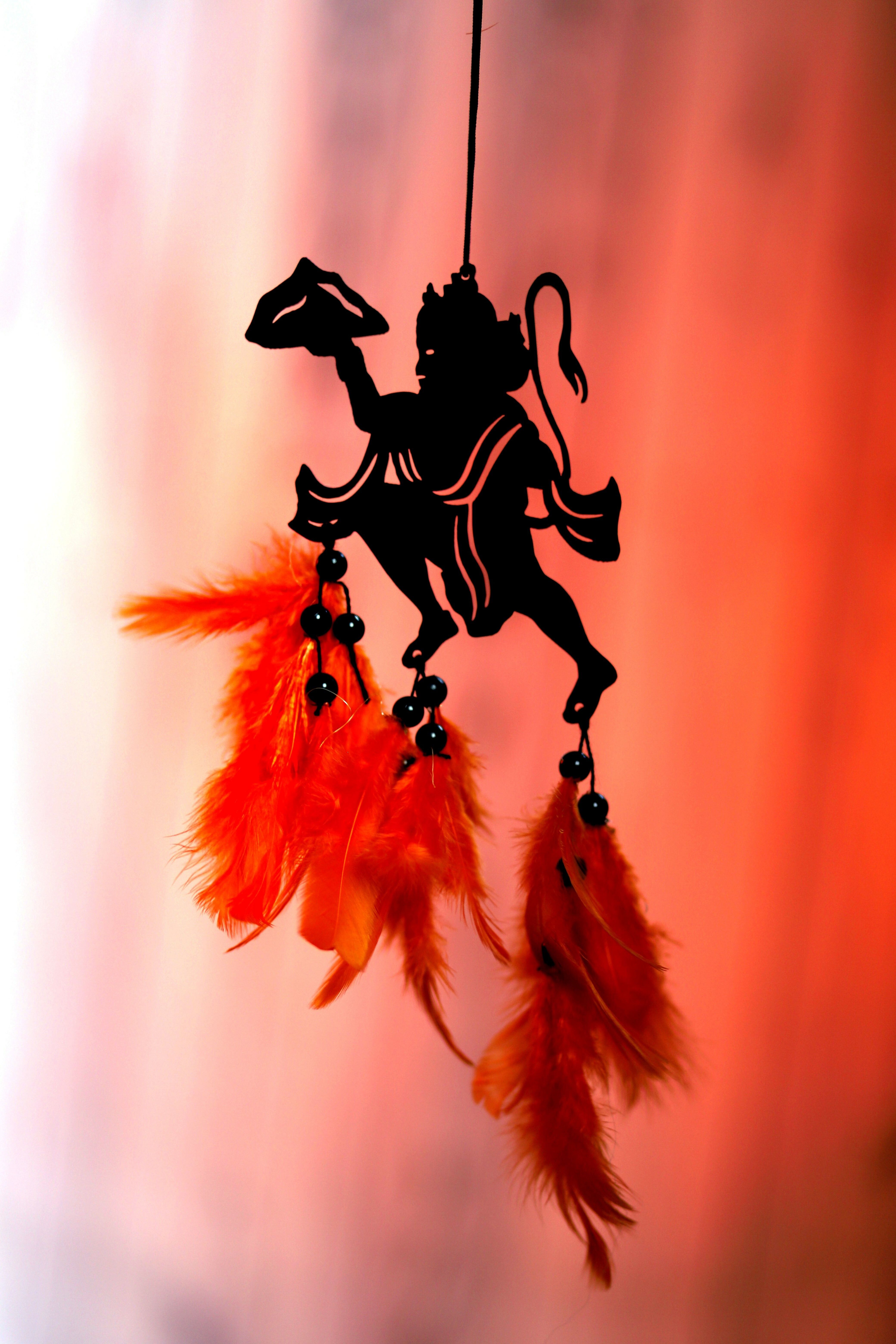 zodiac Hanuman with Orange feathers Dream Catcher for Car Rear View Mirror Hanging Plastic Dream Catcher-picture-15