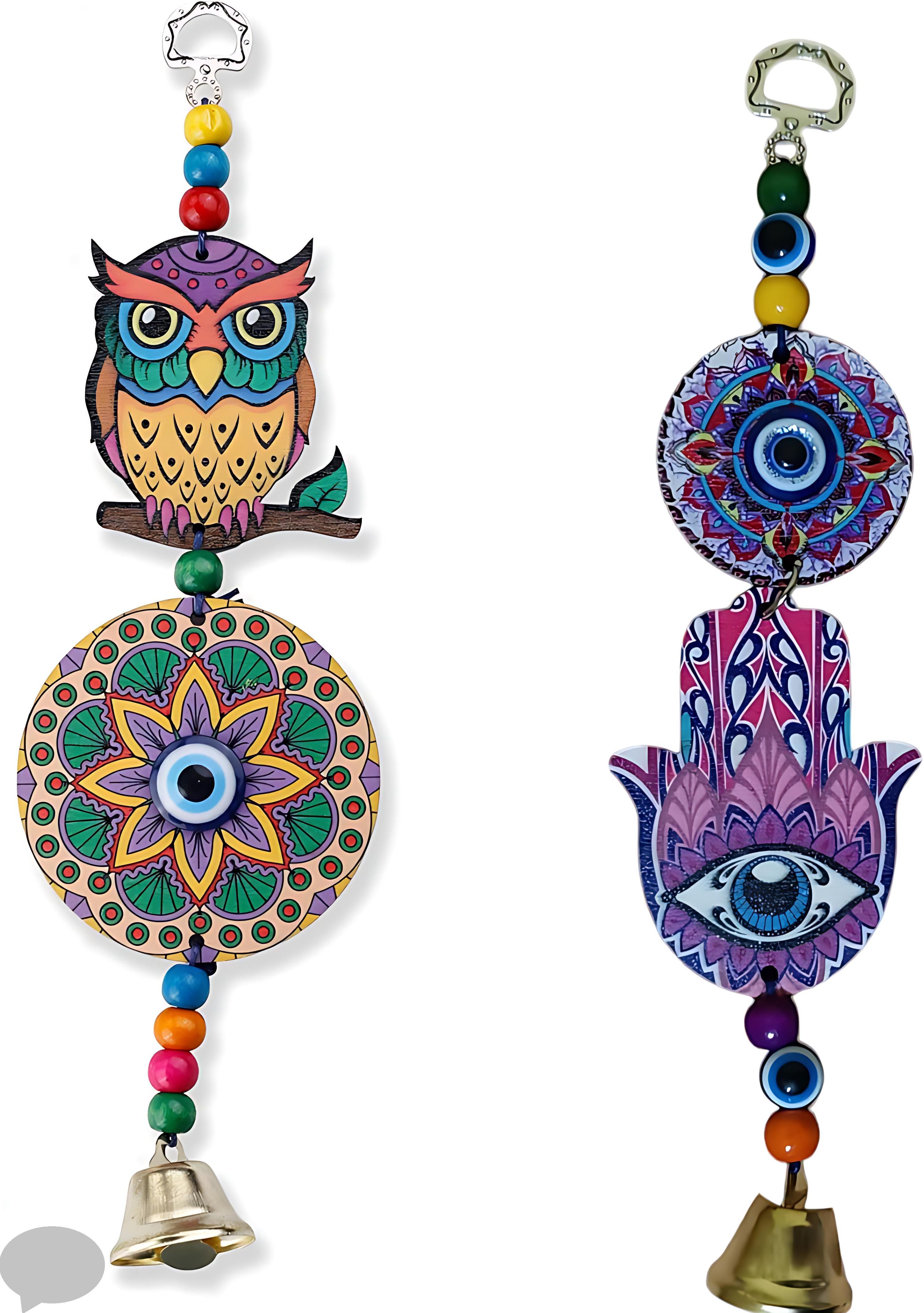 bzilo Combo Wooden Owl And Hamsa windchimes home decor Design And Color May Vary P15 Wood Windchime-picture-60