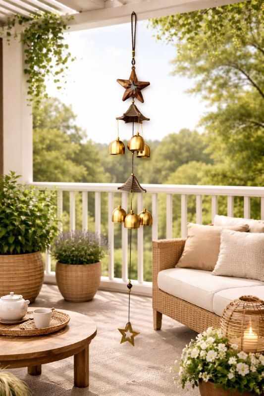 Metal Star Wind Chime with Golden Bells for Home Décor | Hanging Door Iron Windchime-image-4