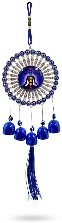 stuffinn Vastu Feng Shui Evil Eye Hanging | Meditation Wall Decor With Bells & Tassel Iron, Silver Windchime-picture-37