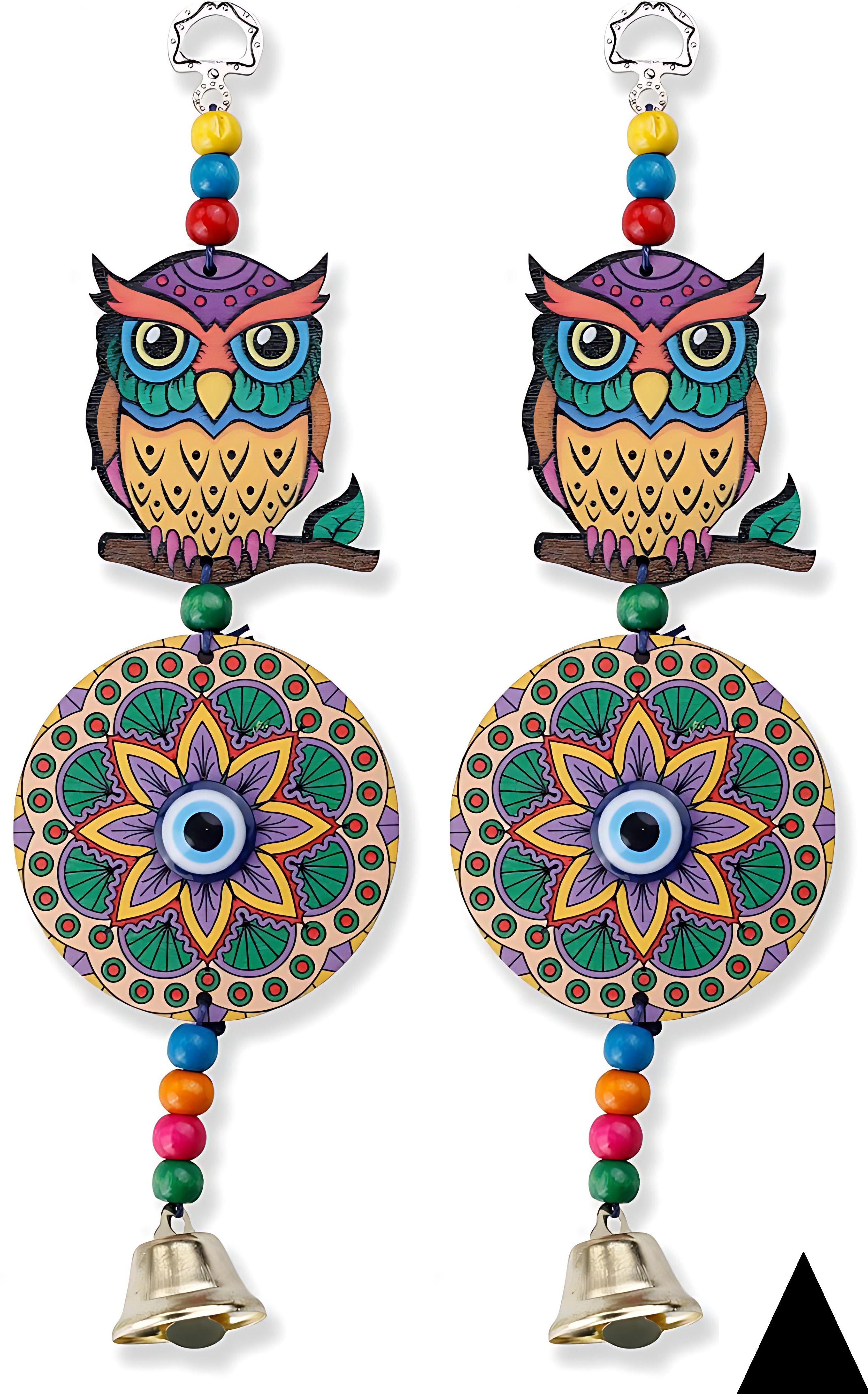 bzilo Pack Of 2 WindChime Owl Evil Eye Wood Wall Hangings Design & Color May vary A77 Polyresin Windchime-picture-14