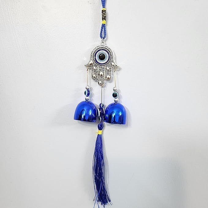 stuffinn Hamsa Hand Turkish Evil Eye Wall Hanging | Blue Lucky Charm for Positive Energy Iron Windchime-picture-26