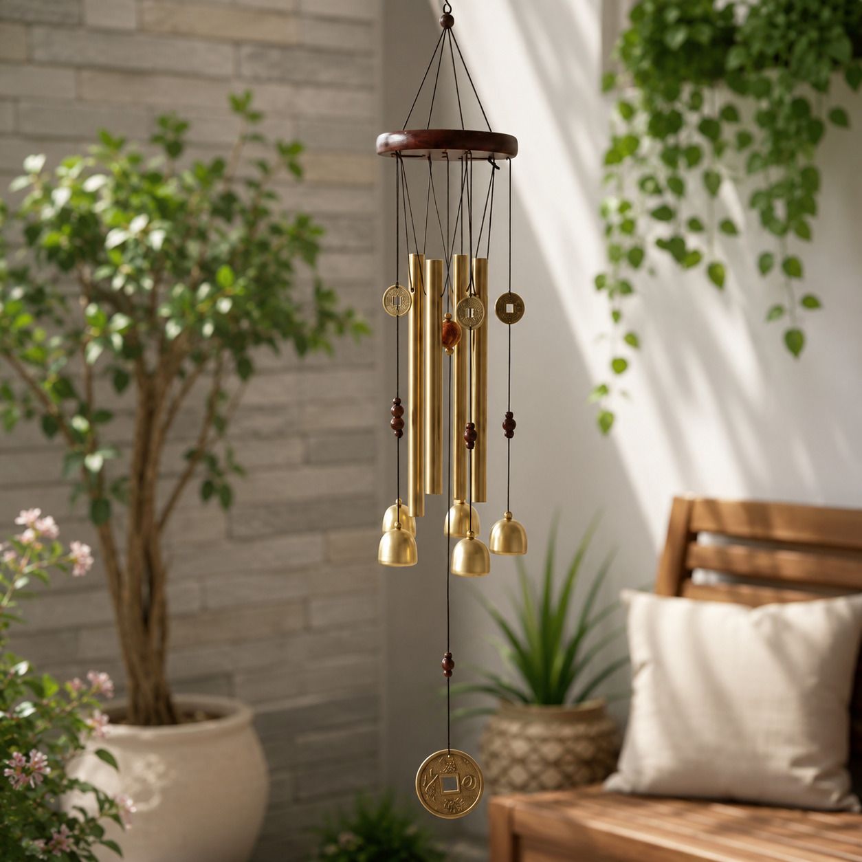 6 Tube Golden Wind Chime Brass Windchime-image-14