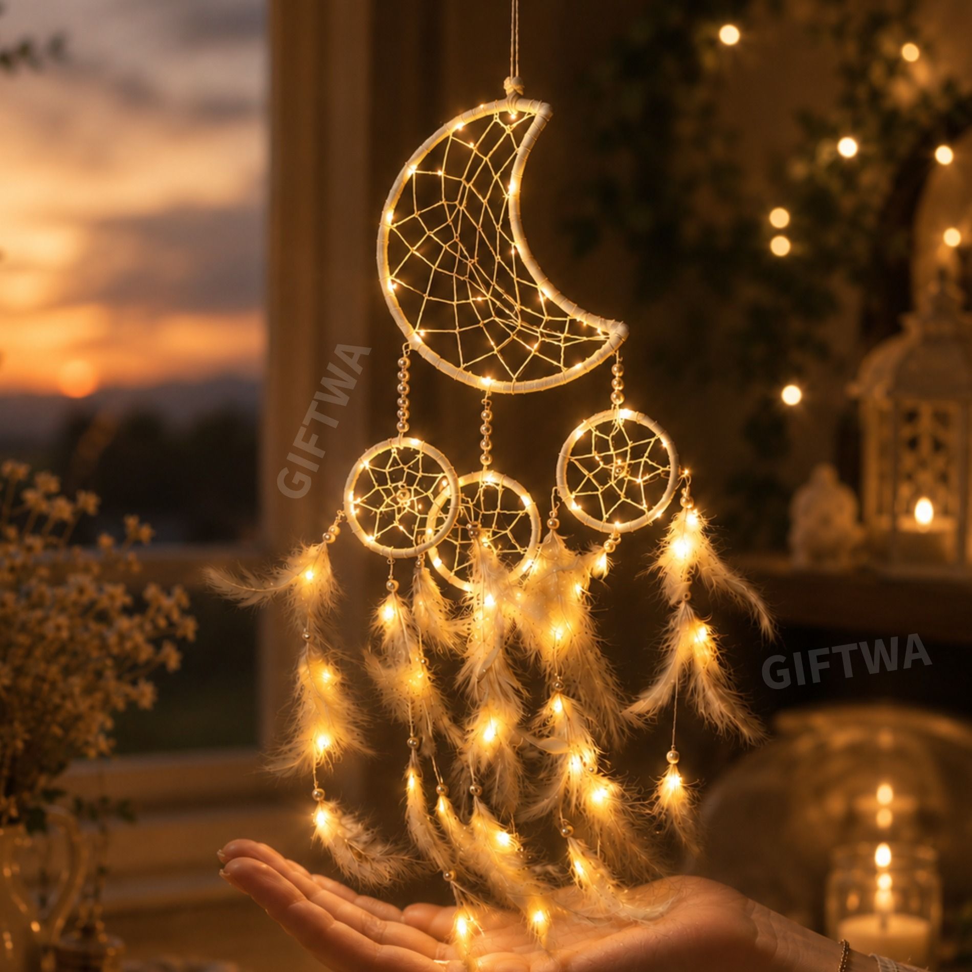 giftwa Dream Catcher with LED Lights Wall Hanging | Bedroom & Car Decor Item Stainless Steel, Feather Dream Catcher-picture-20
