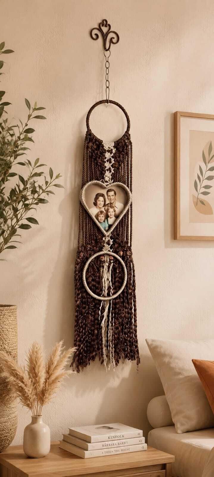 hanumant enterprise Macrame Heart Photo Frame Wall Hanging Wool Windchime-picture-18