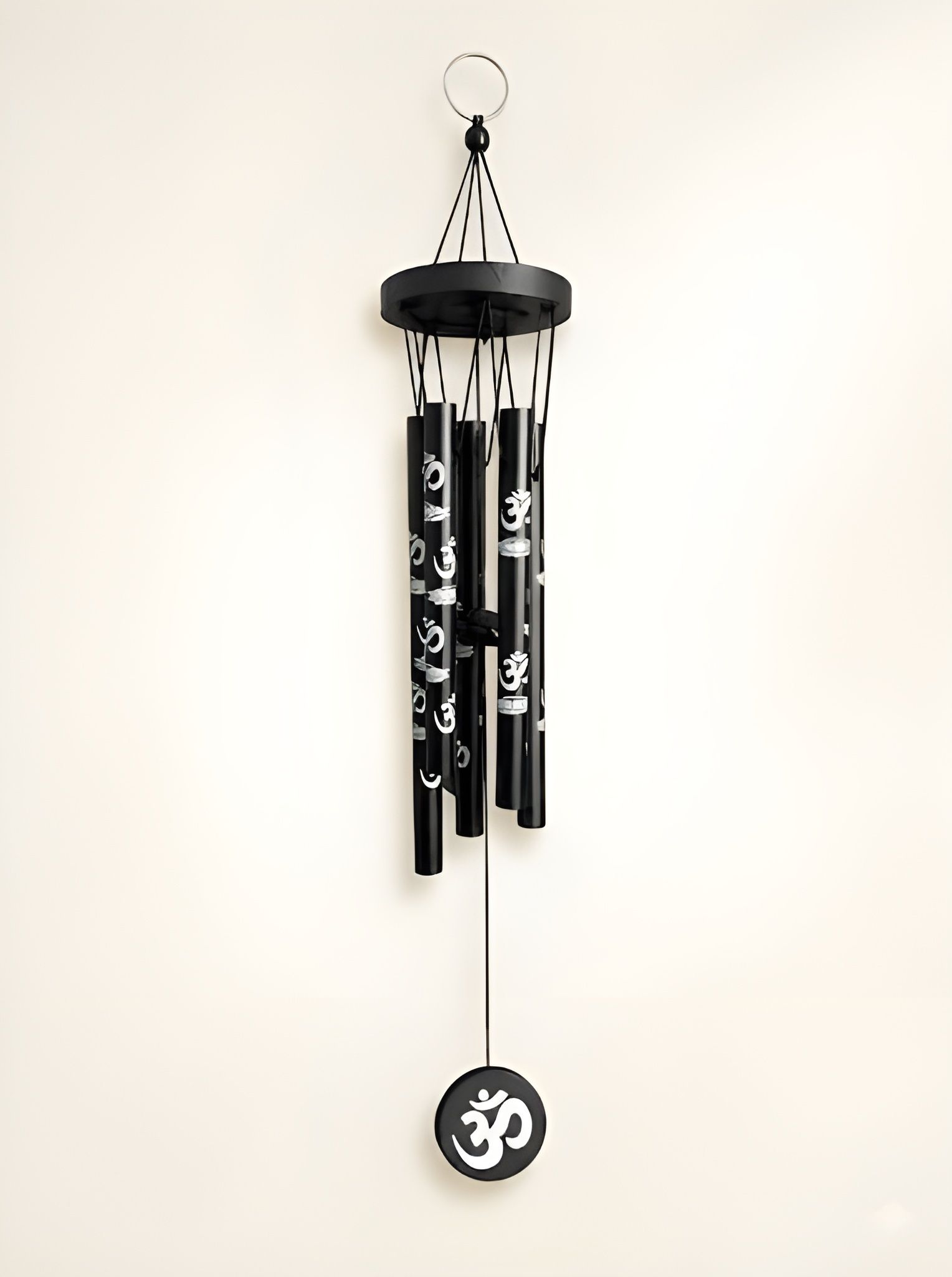 Om Printed 6-Tube Metal Wind Chime for Balcony & Home Decor (Black) Aluminium, Nylon, Plastic, Steel, Wood Windchime-image-27