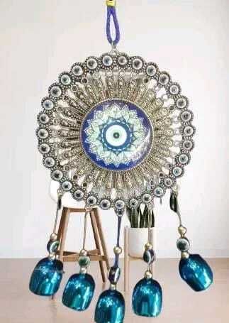 Nazar Battu Evil Eye Hanging Decor Interior Accessories for Good Chime Bells Copper Windchime-image-3