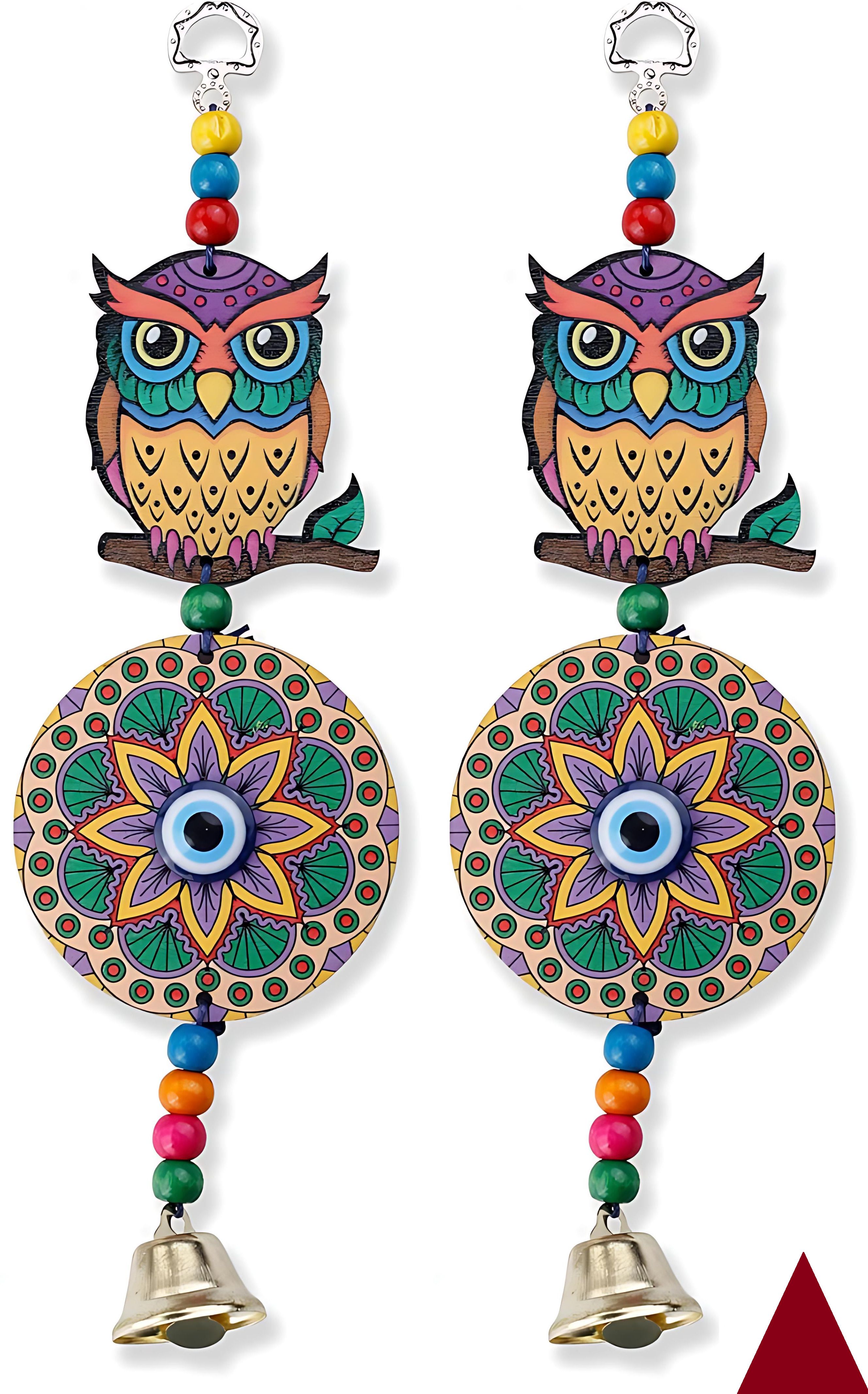 bzilo Pack Of 2 WindChime Owl Evil Eye Wood Wall Hangings Design & Color May vary A13 Polyresin Windchime-picture-10