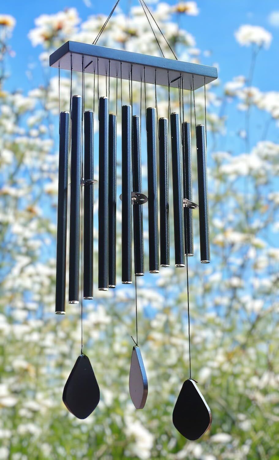 Wind Chimes for Home Positive Energy for Balcony Bedroom (Black 12 Pipe) Plastic Windchime-image-18
