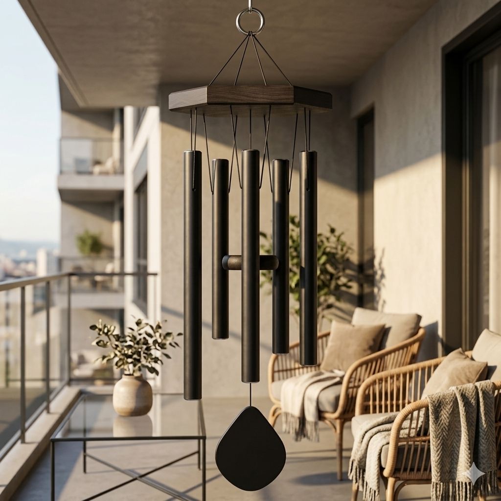 Pipe Black Wind Chimes for Home Positive Energy | Windchimes for Balcony Steel Windchime-image-27