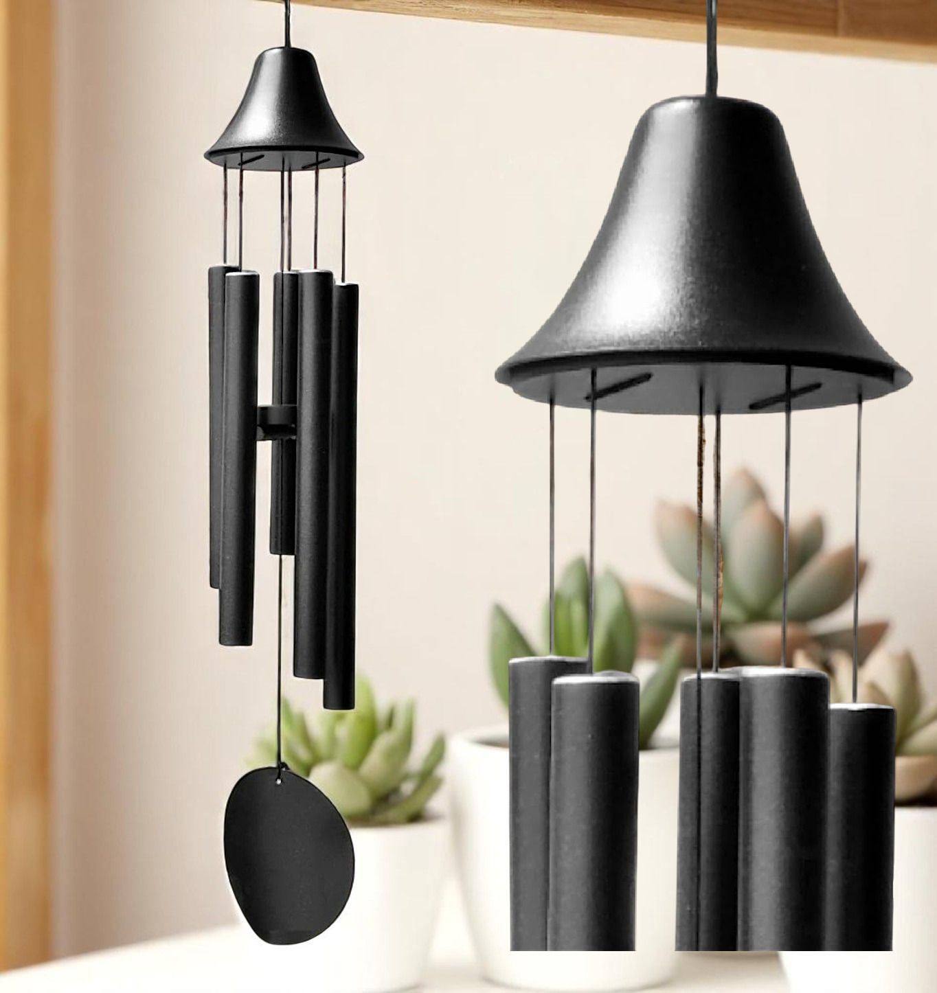 Black Metal Wind Chimes 5 Tubes Feng Shui Vastu Balcony Garden Home Decor Aluminium, Wood Windchime