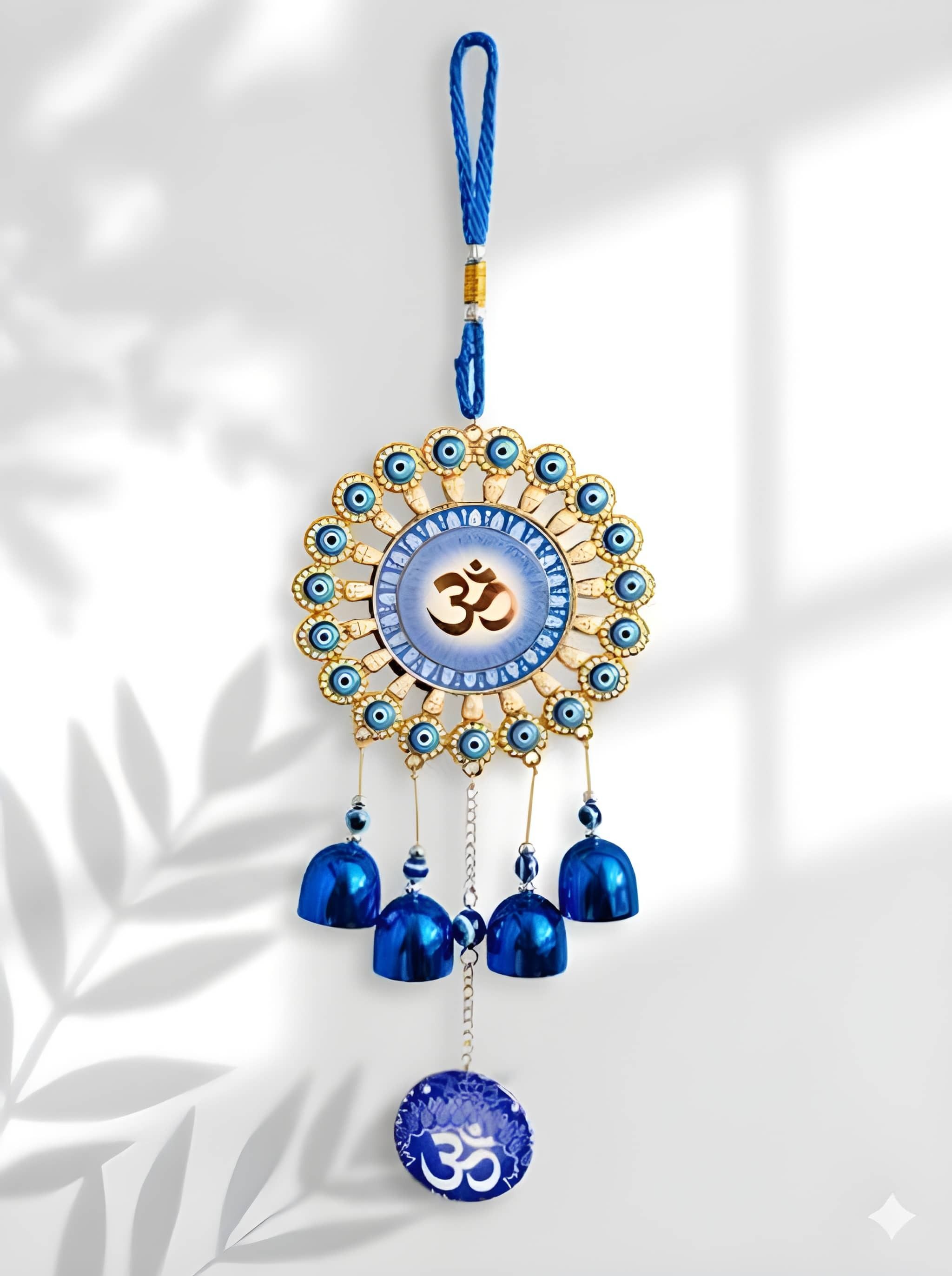 ppselects Om Evil Eye Nazar Battu Wall Hanging with Metallic Bells for Home Aluminium Dream Catcher-picture-48