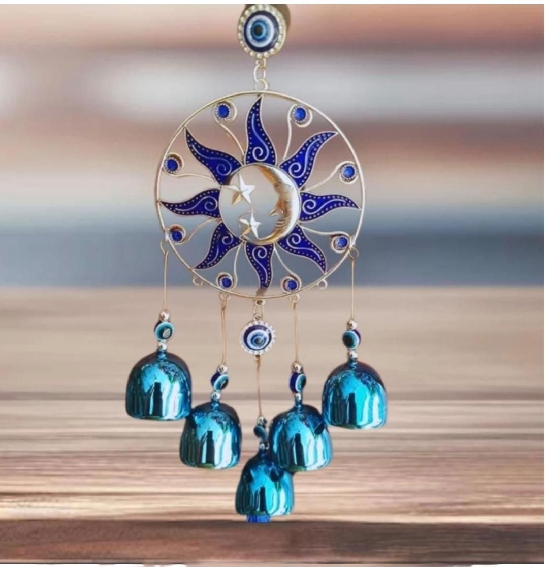 D.B.Z. Moon Sun Star 5 Bell Hanging Decor | Evil Eye Protection Wind Chime Plastic Windchime-image-44