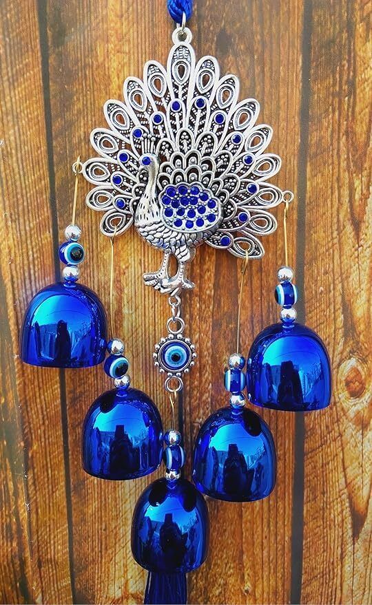 advik mart Peacock Metal Evil Eye Wind Chimes for Home And Office Positive Energy Plastic Windchime-picture-12