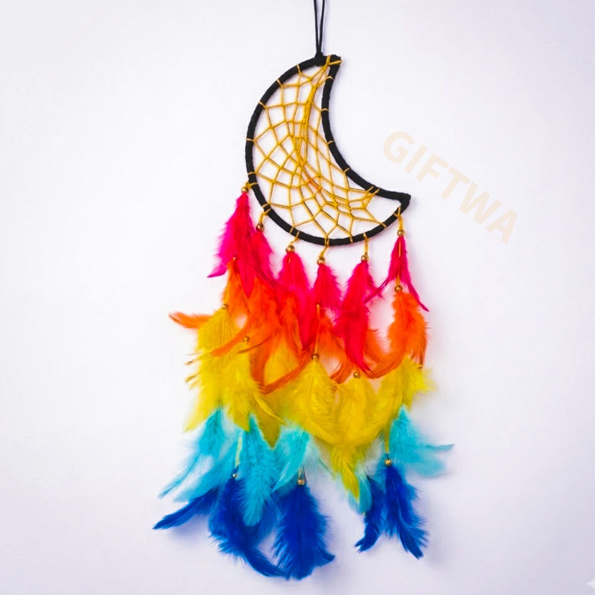 giftwa Colorful Dream Catcher Wall Hanging for Home, Office & Balcony | Moon Shape Feather, Stainless Steel Dream Catcher-picture-25