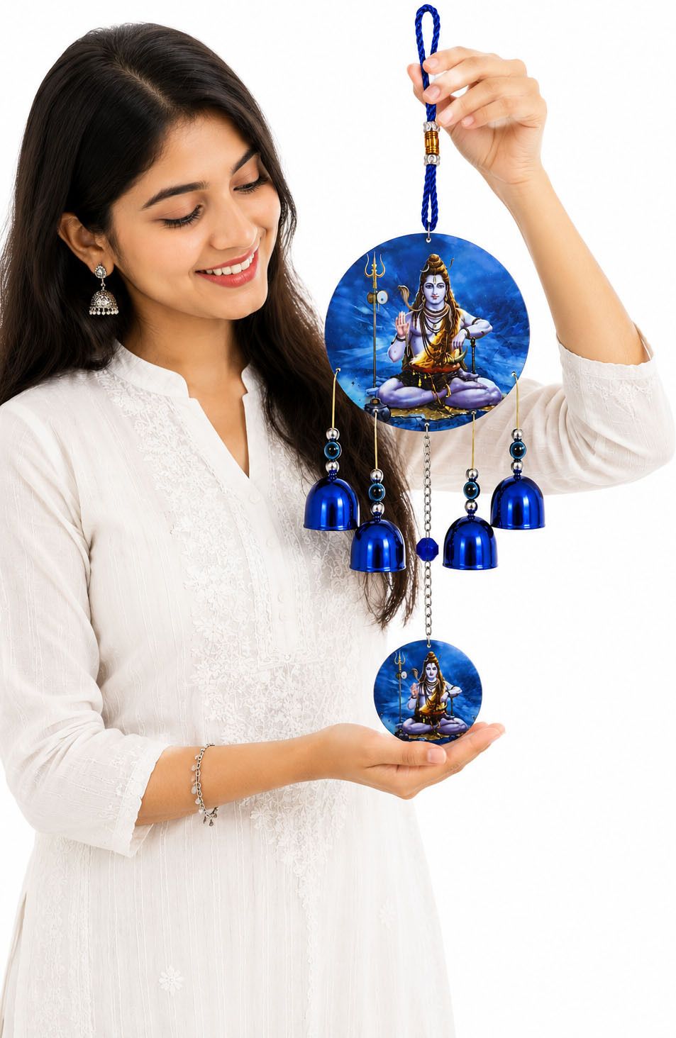 Lord Shiva Hanging Decor with Blue Bells for Home Entrance & Wall Copper Windchime-image-6