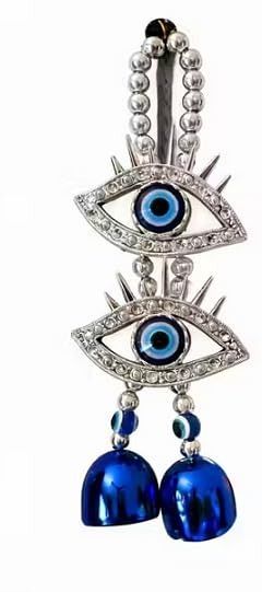 Premium Double Evil Eye Wall Hanging for Home Entrance & Positive Energy Brass Windchime-image-29