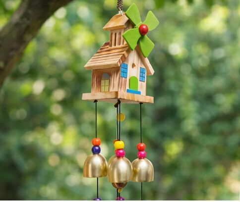 hge commerce Home Design WindChime With 9 Golden Bells for Home Decoration & Balcony Hanging Wood Windchime-picture-11