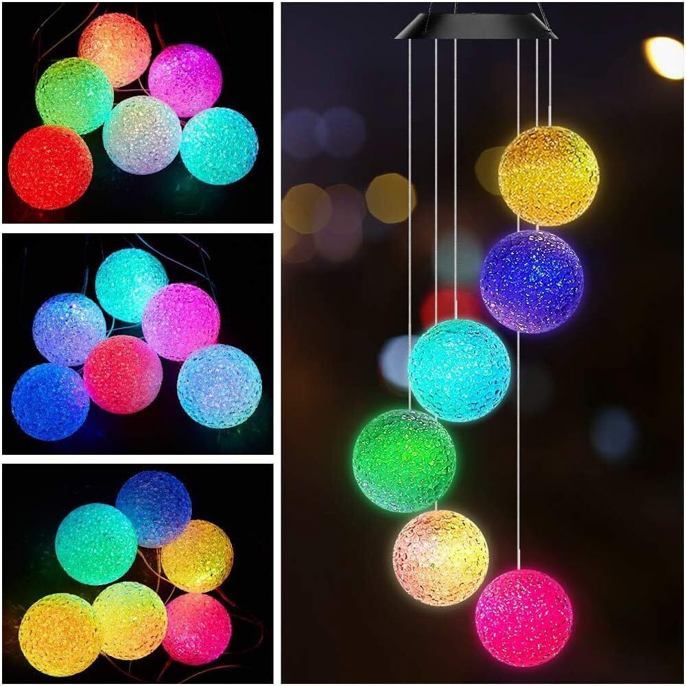Solar Ball Wind Chimes LED Light | 6 Balls Color Changing Hanging Outdoor Decor Plastic Windchime-image-44