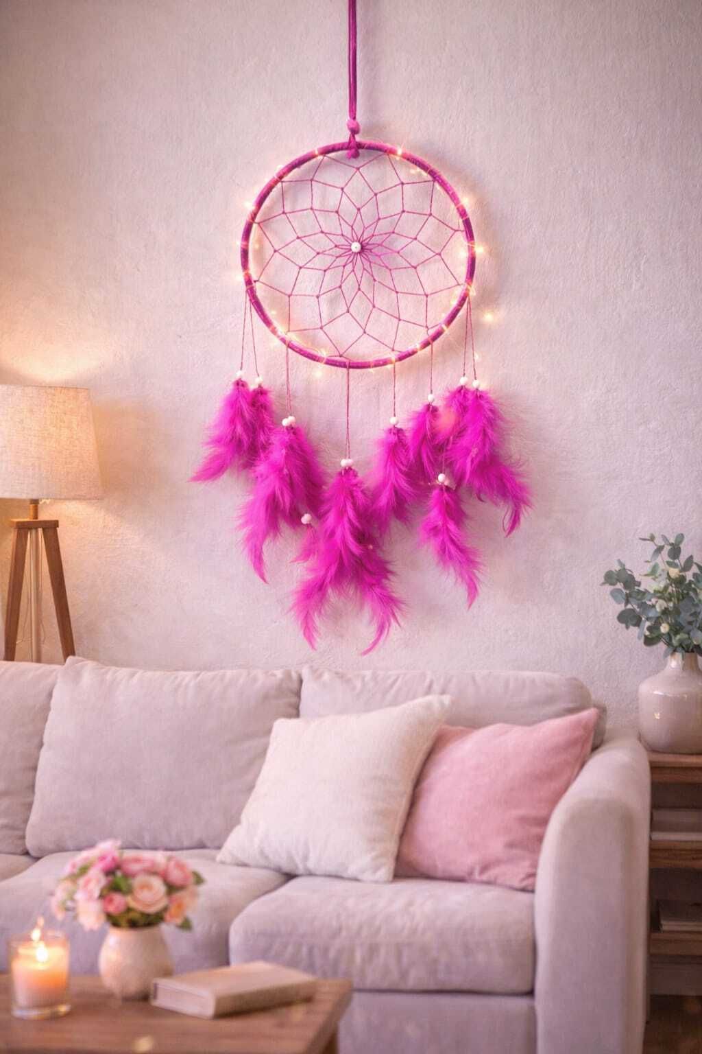 Dark pink Dreamcatcher Wall Hanging Feather Windchime-image-40