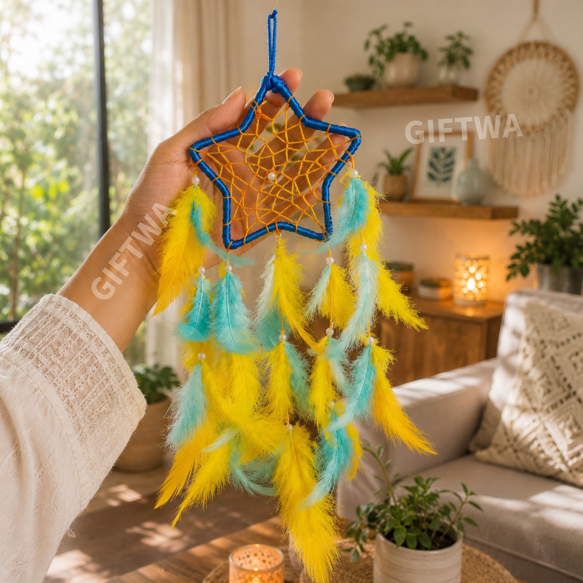 giftwa Dream Catcher Hanging Ornament for Home, Bedroom, Kids Room, Dorm Room Steel, Feather Dream Catcher-picture-40