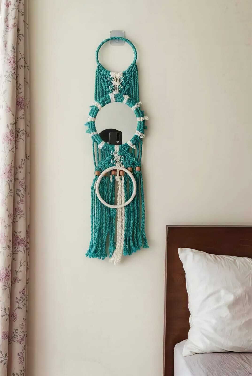 Macrame Mirror Wall Hanging Wool Windchime-image-20