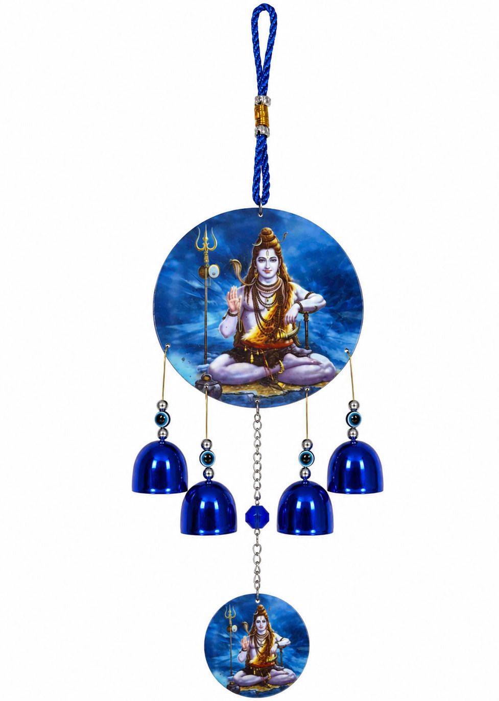 butee Lord Shiva Wind Chime with Blue Bells for Home Door Wall Hanging Decor Copper Windchime-picture-36
